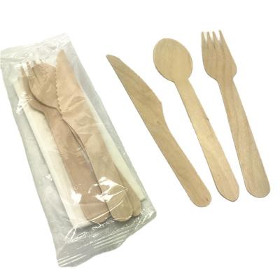 China Natural Disposable Birch Wood Compostable Disposable Bamboo Wooden Cutlery Set for Kitchen for sale