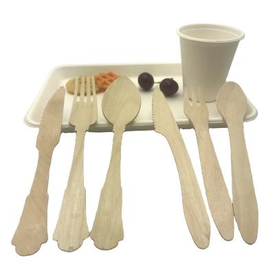 China Sustainable Disposable Wooden Flatware Cutlery Knife Fork Eco - Friendly Wooden Spoon for sale