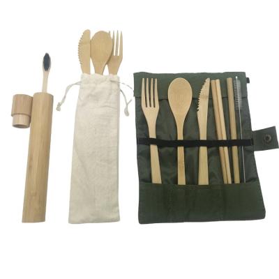 China Sustainable Eco Friendly Reusable Wooden Bamboo Cutlery Travel Set Natural Fork Knife Spoon for sale