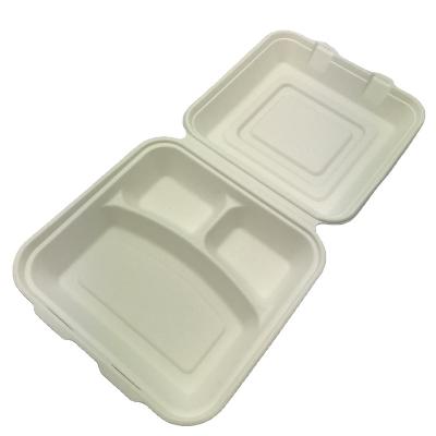 China 100% Compostable Eco-Friendly Food 8 Inch 3 Compartment Clamshell for sale