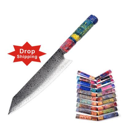 China Stocked 8 inch 67Layers VG10 Damascus Steel Handmade Stabilizing Wood Handle Chef Kitchen Knife for sale