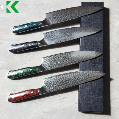 China Stocked New Arrival Damascus a set of kitchen knives japan 8 Inch VG-10 Steel  Kitchen Chef Knife with Resin and Wheat Husk Handle en venta