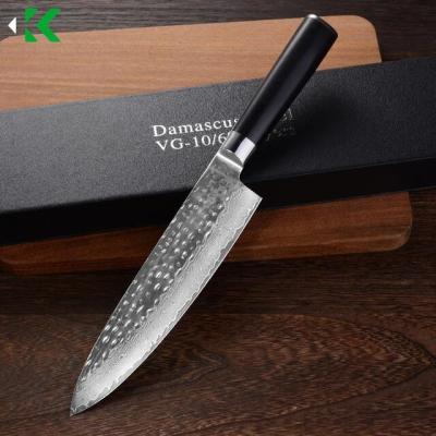 중국 Sustainable 8 Inch Professional Ultra Wide Blade 67 Layer Vg10 Damascus Steel Chef Knife With G10 Round Handle 판매용