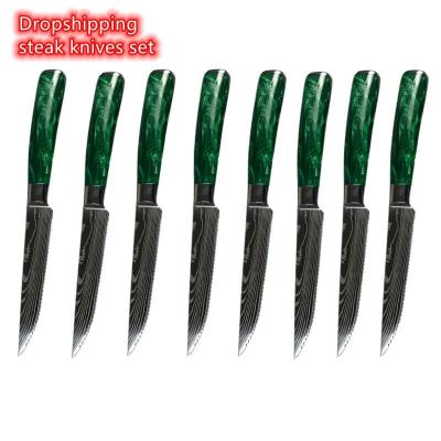 China Stocked Drop shipping green resin handle kitchen home utensil steak knives set zu verkaufen