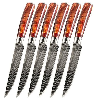 中国 Stocked Drop shipping red resin handle kitchen home utensil stainless steel steak knives set 販売のため