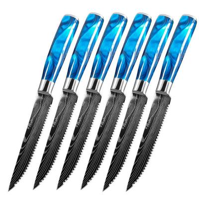 Cina Stocked Drop shipping blue resin handle kitchen home utensil stainless steel steak knives set in vendita