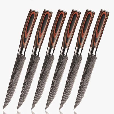 Κίνα Stocked Drop shipping wood handle kitchen home utensil steak knives set Premium 4 pcs  Stainless Steel Full Serrated Blade Steak Knives προς πώληση