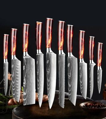 China Stocked High-carbon Steel damascus Pattern Stainless Steel 8 Inch Japanese Chef Knife red zu verkaufen