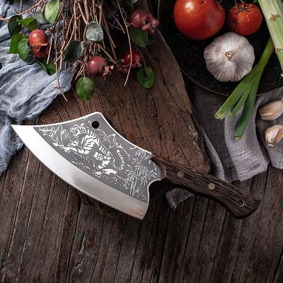 중국 Stocked Full Tang Handmade 7.5 inch tiger pattern meat carving cooking cleaver kitchen chinese chef choppping knife with cover sheath 판매용