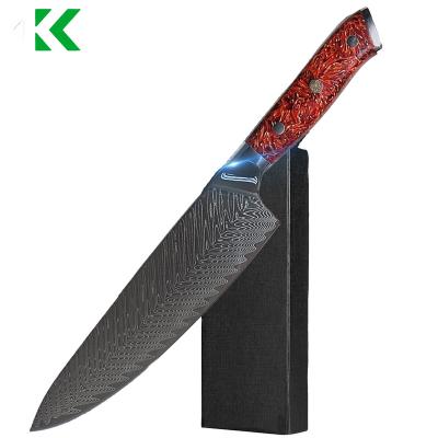 China Stocked 8 inch chinese chefs knife japanese vg10 steel damascus cooking knife with Resin Husk Handle Te koop