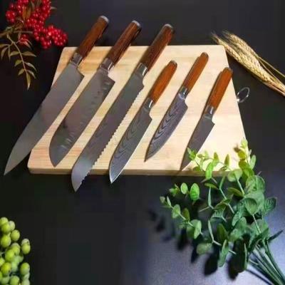 China Stocked 8 pieces kitchen knife set Kitchen knife  Stainless steel tool Damascus large wavy resin handle à venda