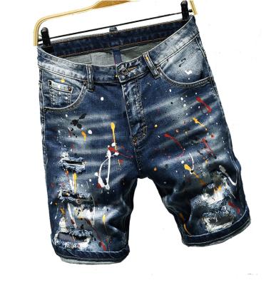 China 2021 Hand Painted Brand Logo Denim Shorts QUICK DRY Jeans Men's Denim Shorts for sale