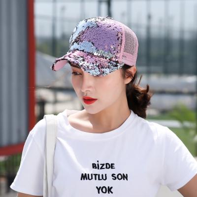 China M7-002 COMMON Hip Hop Colorful Unisex Covers Summer Reflective Breathable Outdoor Mesh Sequin Baseball Caps Bling Trucker Sun Hat Women for sale