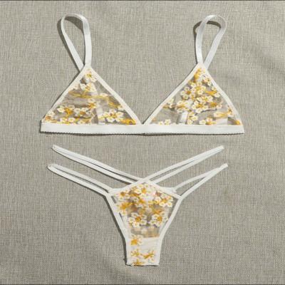 China Other factory supply 2 pieces of petite embroidery ladies lingerie sexy women floral backless bra set seamless trainer waistband for sale