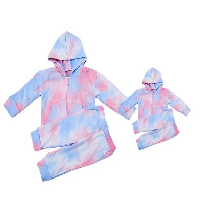 China T9-K008 wholesale cotton casual girls dye tie dress children's clothing sets kids two-piece pants set kids sweat suits for sale