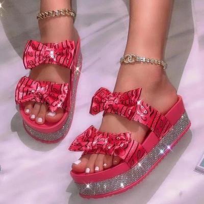 China YS-K005S Fashion Trend Bling Shoes Thick Bottom Beach Slides Women Sandals Shape Flip Flops Bow Tie Slippers Summer Style Cute for sale