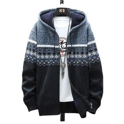 China 2021 Thick Anti-wrinkle M1-K001 Autumn Korean Hooded Men's Sweaters With Velvet Mens Cardigan Knitted Sweatercoats Patchwork Jacket Male M for sale