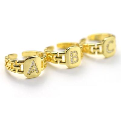 China 2020 Hiphop Hiphop Letter Ring Initial Jewelry 18K Gold Copper Letter Brass Rings for sale