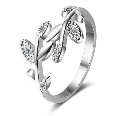 China FASHIONABLE Fresh Stylish Korean Female Ring Style Adjustable Diamond Inlaid Rattan Leaf Ring Small for sale