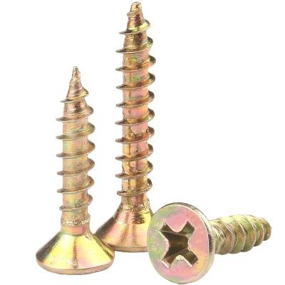 China Robertson Head Stainless Steel Self Tapping Screw DIN7505 Countersunk Flat Yellow Galvanized Chipboard Screw for sale