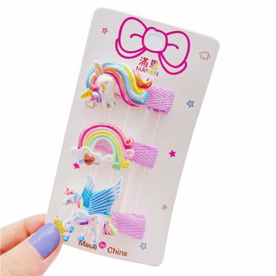 China High quality manufacturers supply Girls Unicorn Press Cloth Clip For Headwear Electroplating Colorful Children's Hairpin for sale