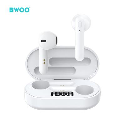 China Powerful bass BWOO BT stereo sports earphones v5.1 digital display digital display blue tooth tws wireless earbuds for sale