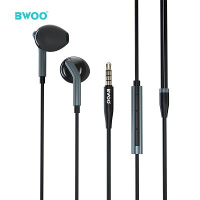 China Stereo sound BWOO new products custom logo earphones with MIC tpe+abs material 3.5mm wired headphones for sale