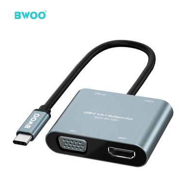 China High Quality Port Palladium Multiple 90w Fast Charging USB-C 4 Hub BWOO USB 3.0 Hub Aluminum Alloy Material 4 In 1 USB Hub for sale