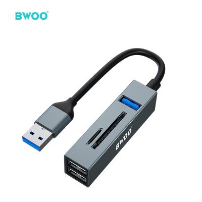 China New Products 5 High Speed ​​USB3.0 5Gbps BWOO USB A Hub Adapter Aluminum Alloy OEM Logo Left Material USB Hub With Card Reader for sale