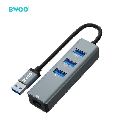 China High Speed ​​USB3.0 5Gbps BWOO new products 4 in 1 left usb 3.0 hub charger hub aluminum alloy material 4 usb 3.0 hub for sale