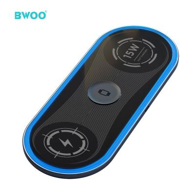 China Smart Match Charging BWOO New Products 15w Fast Portable Wireless Charger ABS+PC Material For Apple 3in1 Wireless Charger for sale