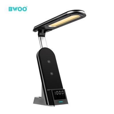 China LED Indicator BWOO New Products 15w Furniture Wireless Charger With Alarm Clock ABS 7 Materials In 1 Table Lamp Wireless Charger for sale