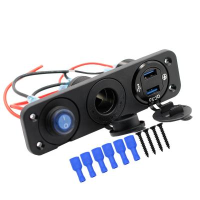 China Car Marine Boat Rv Aluminum QC 3.0 Dual USB Ports With LED Voltmeter 12V Power Socket Outlet For Car Boat Rv Marine Switch Panel for sale