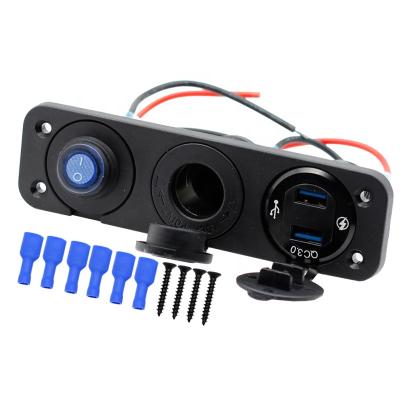 China Car Marine Boat Rv QC 3.0 Dual USB Ports With LED Voltmeter 12V Power Socket Outlet For Car Boat Rv Marine Switch Panel for sale