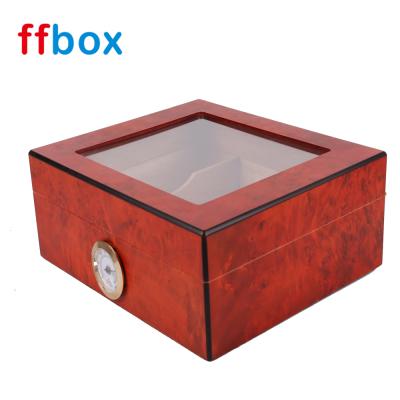 China Handmade Luxury Custom Glass Cigar Box Matte Cherry Red Packaging Wood Humidor Storage Cigar Top Design Storage Cigar Box for sale