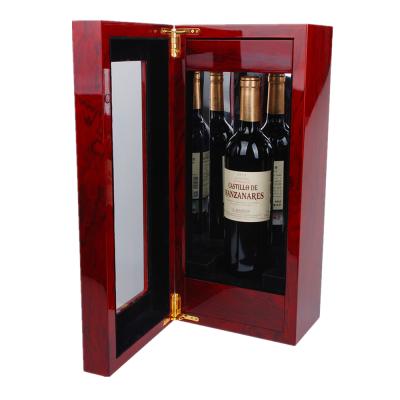 China Custom design handmade luxury red shiny single bottle LED wooden whiskey box for sale