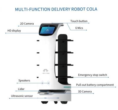 China Artificial Intelligence Delivery Robot KOLA Commercial Grade Smart AI Food Meal Delivery Multilayer Server Robot Car With Wheels for sale