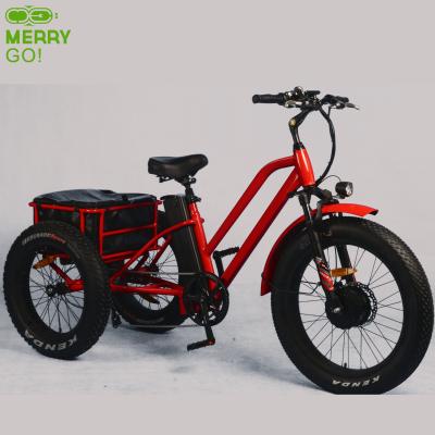 China Aluminum alloy 48V 750W fat tire RED electric tricycle with cabin for adults for sale