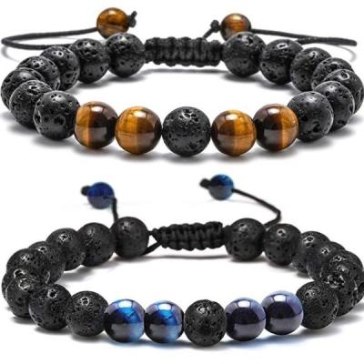 China Handwoven Frosted Black Stone Korea Agate Tiger Eye Lava Rock Buddha Beads Adjustable Healing Bracelet for sale