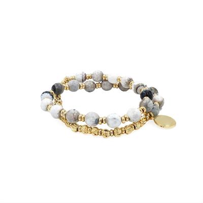 China Romantic Gold Plating High End Swirl Beads Jewelry , Shape Natural Gemstones Faceted Black / White Round Agate Beads Bracelet for sale