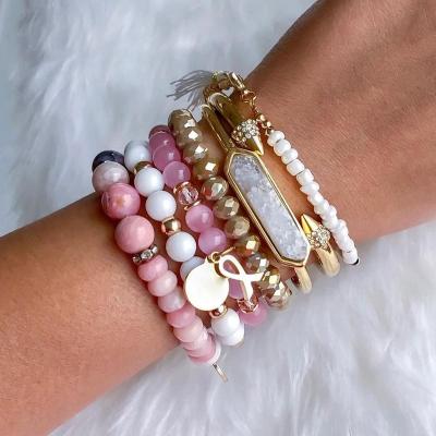 China Real Bohemia Bohemia Stone Jewelry, Natural Crystal Quartz Amazonite Handmade Stack Tassel Bracelet Set For Women for sale