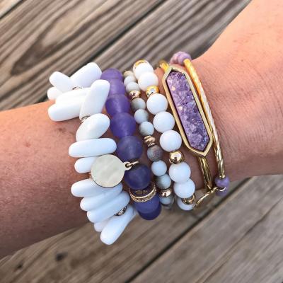 China BOHEMIA Customized Summer Aromatherapy Jewelry, Natural Gemstone Stone Crystal Agate Elastic Stacking Beaded Bracelet Set For Women for sale