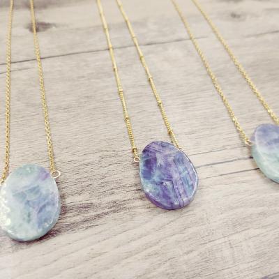 China CLASSIC satellite channel with simple raw stone fluorite gemstone necklace, tasty fluorite necklace for sale