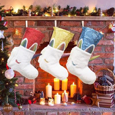 China European Christmas Stockings For Holiday Party Decor Plush Faux Fur With Glitter Sequin Christmas Gift Holiday Stockings for sale