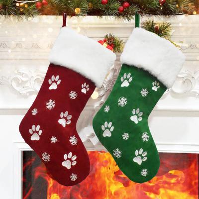 China European Paw Snowflakes Buffalo Dog Holiday Christmas Party Stockings Personalized Christmas Stockings Embroidered Pet for sale