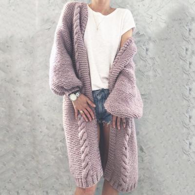 China 2020 Fashion Ladies Autumn Long Knitted Solid Color Sweater Anti-Shrink Women Twist Big Outwear Coated Long Sweater Oversized Cardigan for sale