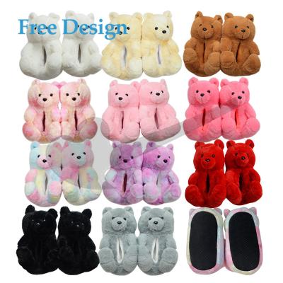 China Winter plush fur slipper woman thermal cotton home fashionable colorful thickening bear thick bottom fluffy slippers for sale