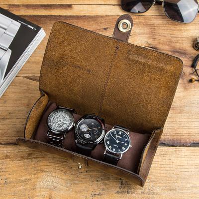 China Retro Vintage Round PU Wrist Watch Case Logo Watches Storage Case Fashion Luxury Portable Travel Gift Case for sale