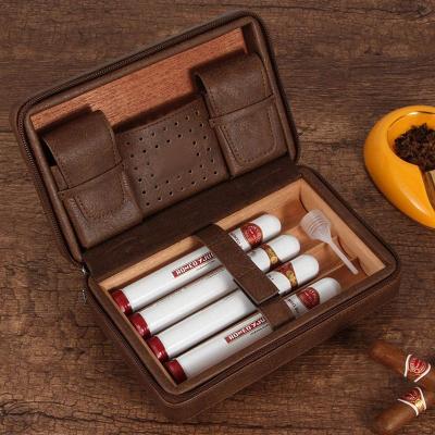 China Luxury Hot Sale Cedar Wood Vintage Cigar Humidor Travel Leather Custom Case for sale