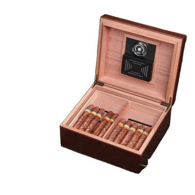 China Vintage Luxury Tray with Adjustable Divider Cedar Leather Humidor Cigar Desktop Storage Box for sale